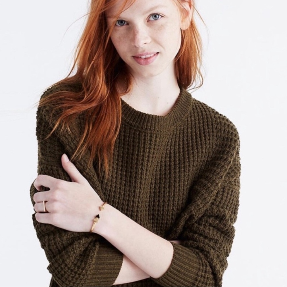 Madewell Stitchmix Pullover Sweater Olive Green Small Slouchy Cottagecore Cozy